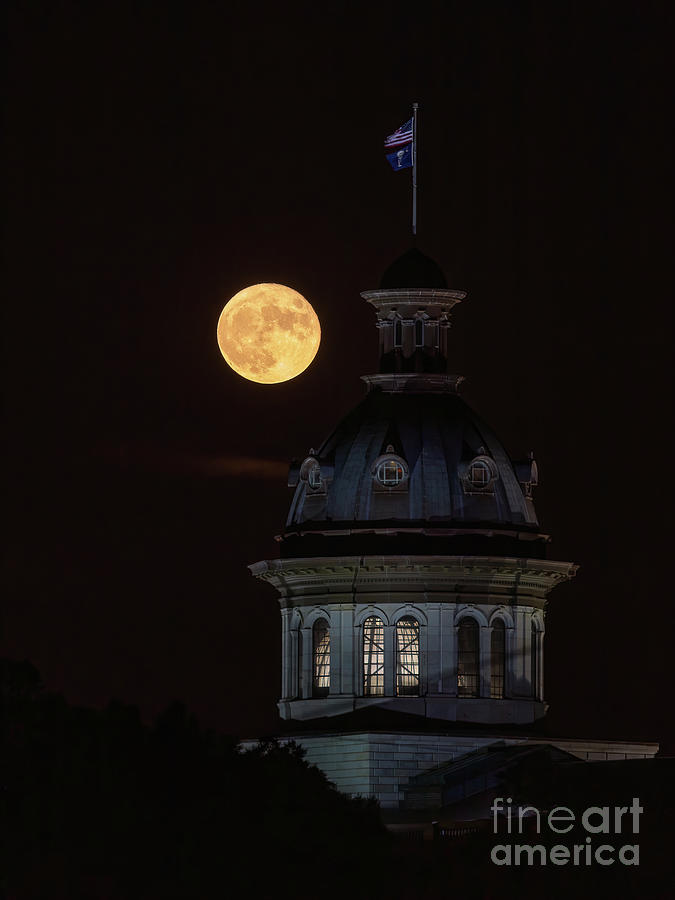 SC State House Dome and Full Moon Photograph by Charles Hite