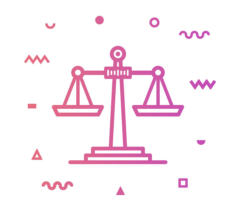 Scales of Justice Line Style Icon Design Drawing by Denkcreative