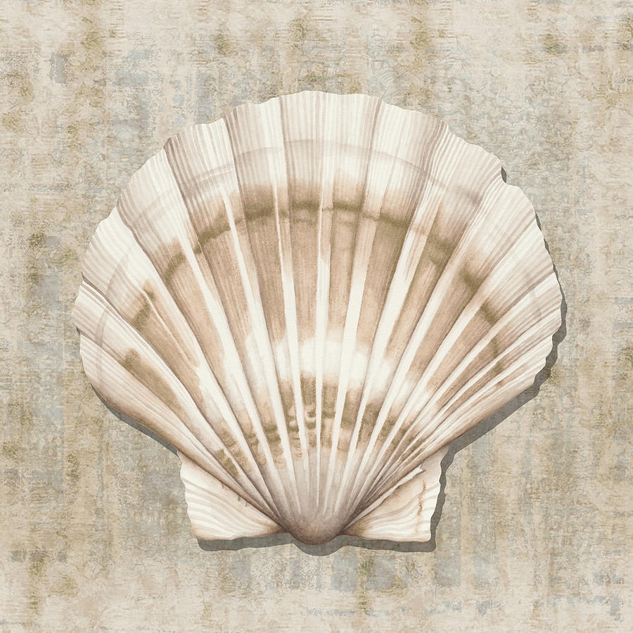 Scallop Shell I With Gold Distressed Background Painting