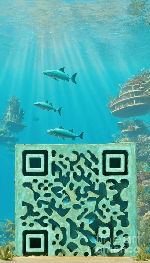  Scan Anatlantis ART QR-code to Play Fantasy Underwater Ambient Music Mixed Media by Artvizual Premium