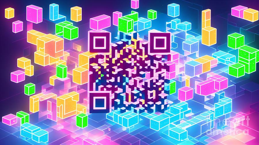 Scan and Play - Get Your Game On with QR Code Tetris Art  Mixed Media by Artvizual Premium