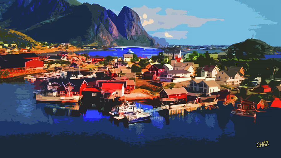 Scandinavia Fishing village Painting by CHAZ Daugherty