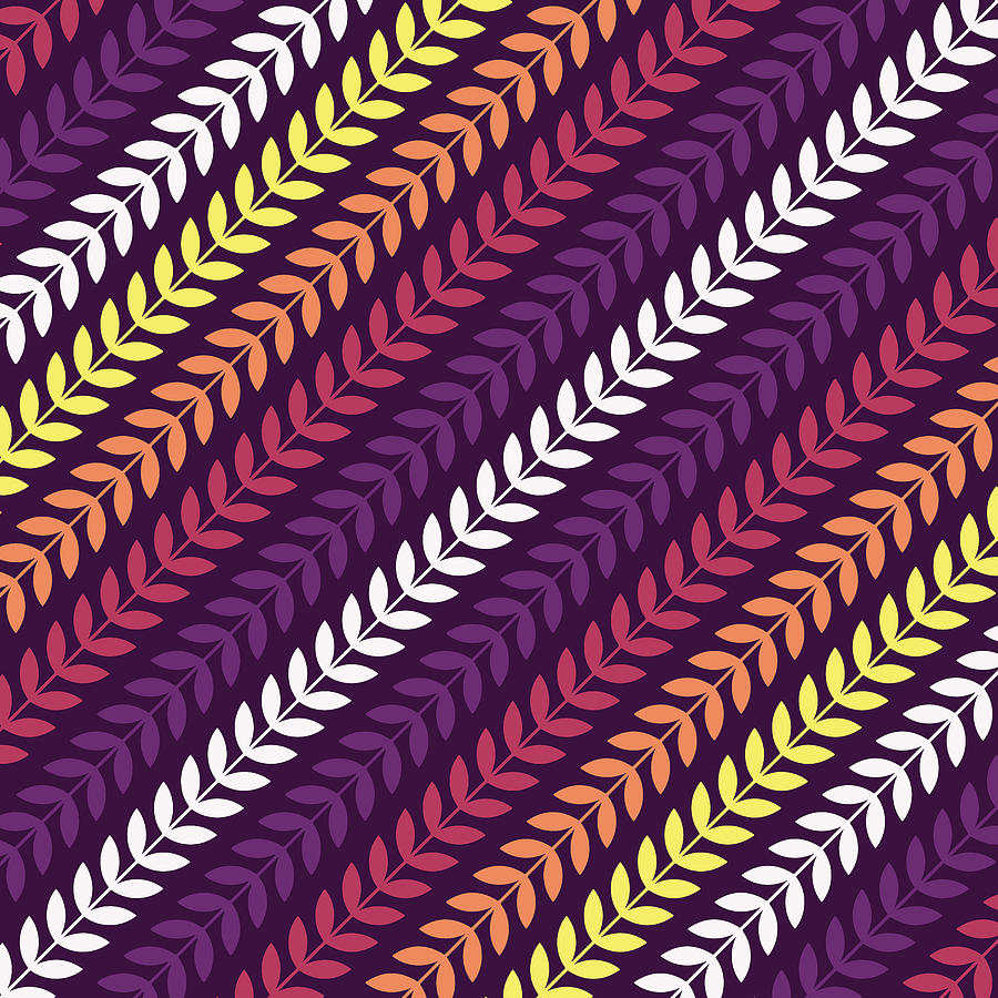 Texture Digital Art - Scandinavian pattern leaves simple inclined seamless pattern purple background in retro style by Mounir Khalfouf