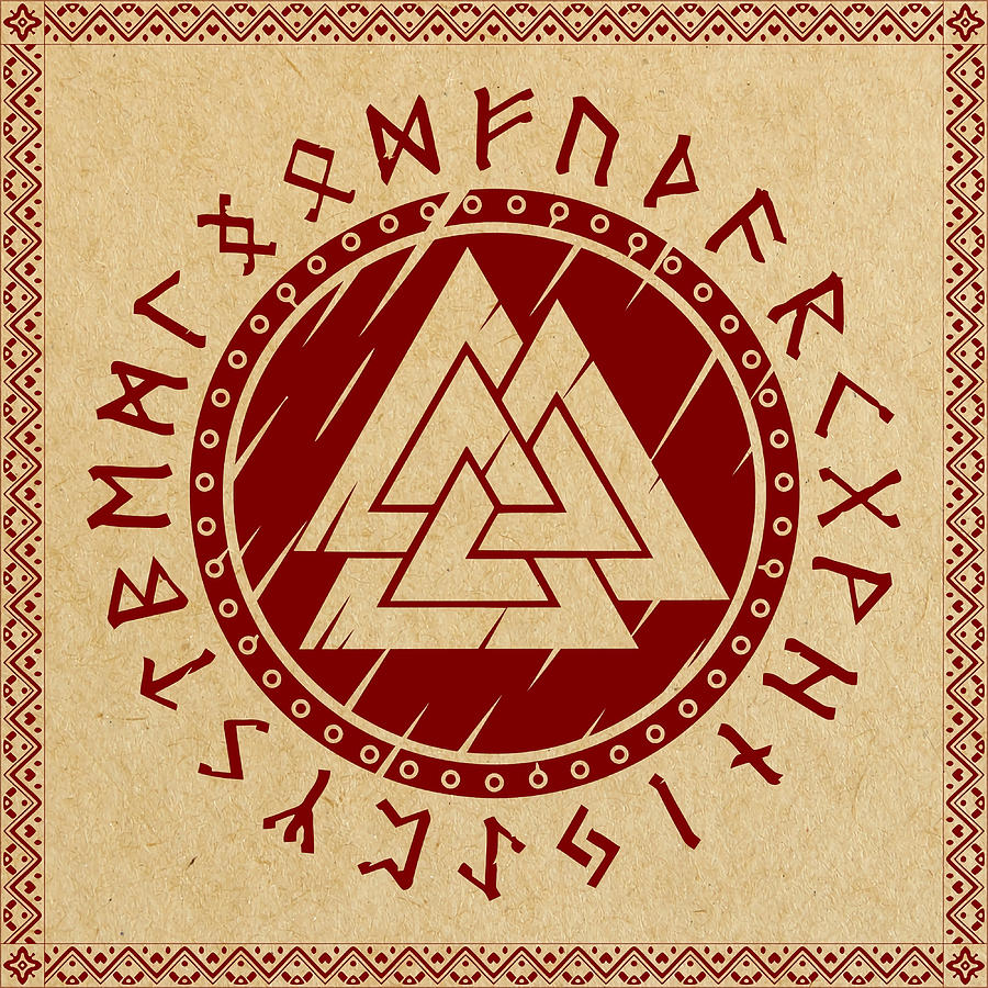 Scandinavian vikings shield Norse Runes Valknut Painting by Rogers ...