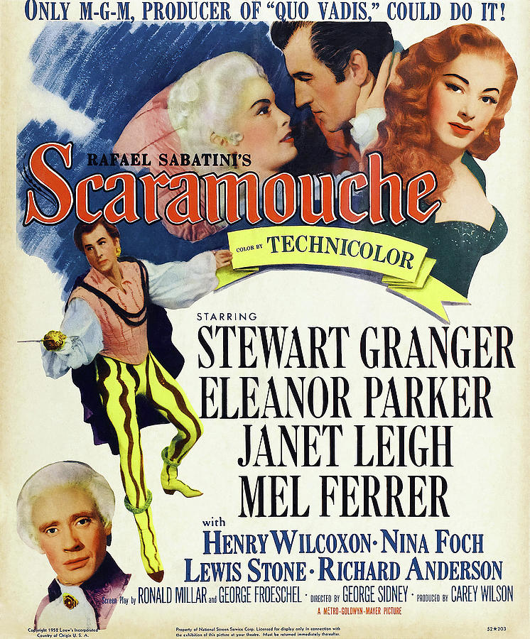Scaramouche, with Stewart Granger and Eleanor Parker, 1952 Mixed Media by Movie World Posters