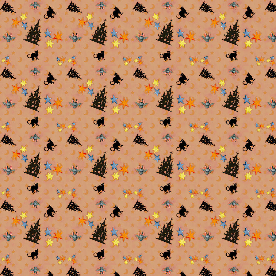 Scaredy Cat - Orange Pattern Digital Art by Mary Poliquin - Policain Creations