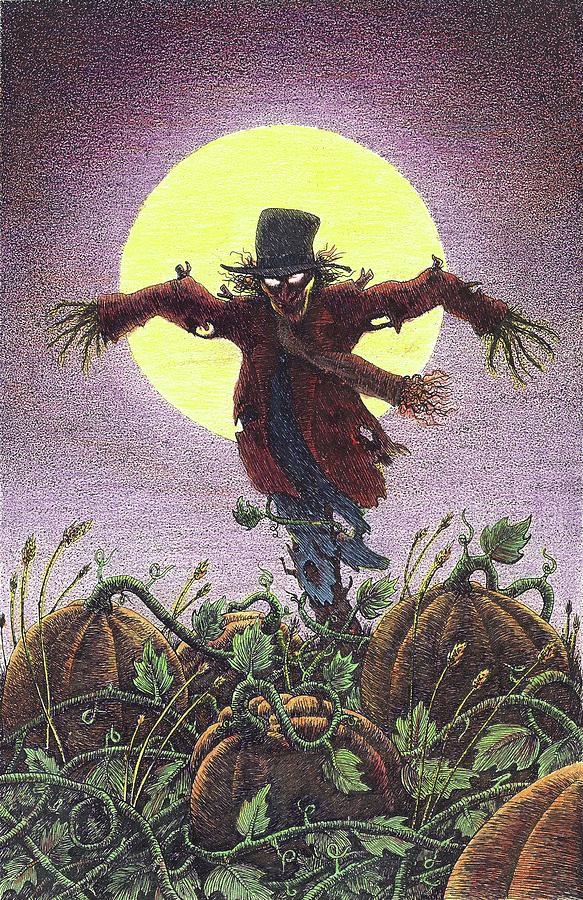 Scarecrow in Pumpkin Patch Drawing by Stephen Stanley Fine Art America