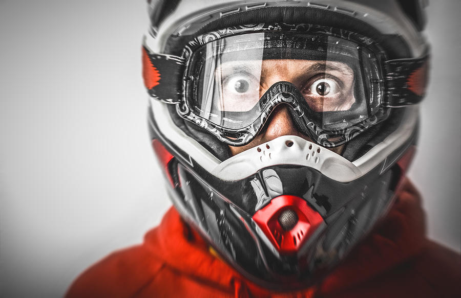 Scared Motocross Motorbike Rider with Helmet Photograph by Piola666