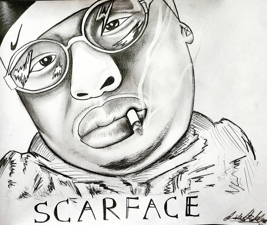 Scarface Drawing - Scarface Pencil Portrait by Justin Strickland