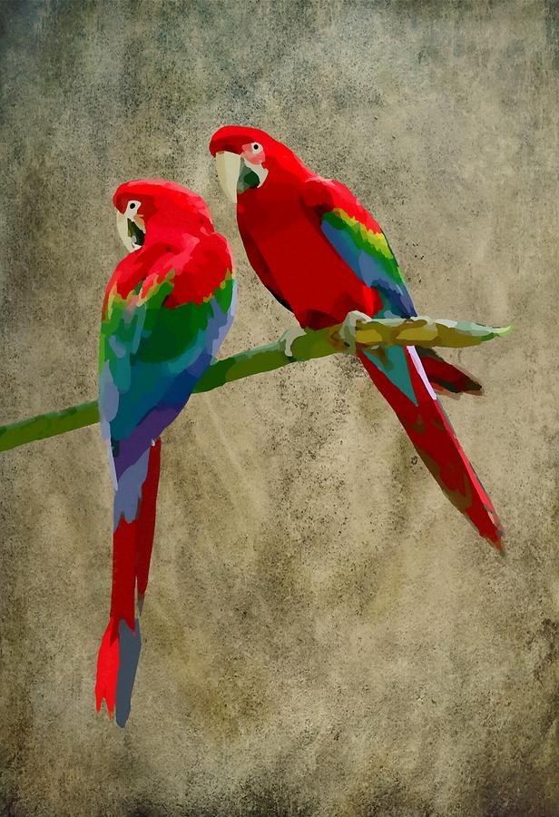 Scarlet Macaw Pair on a Perch Mixed Media by Movie Poster Prints