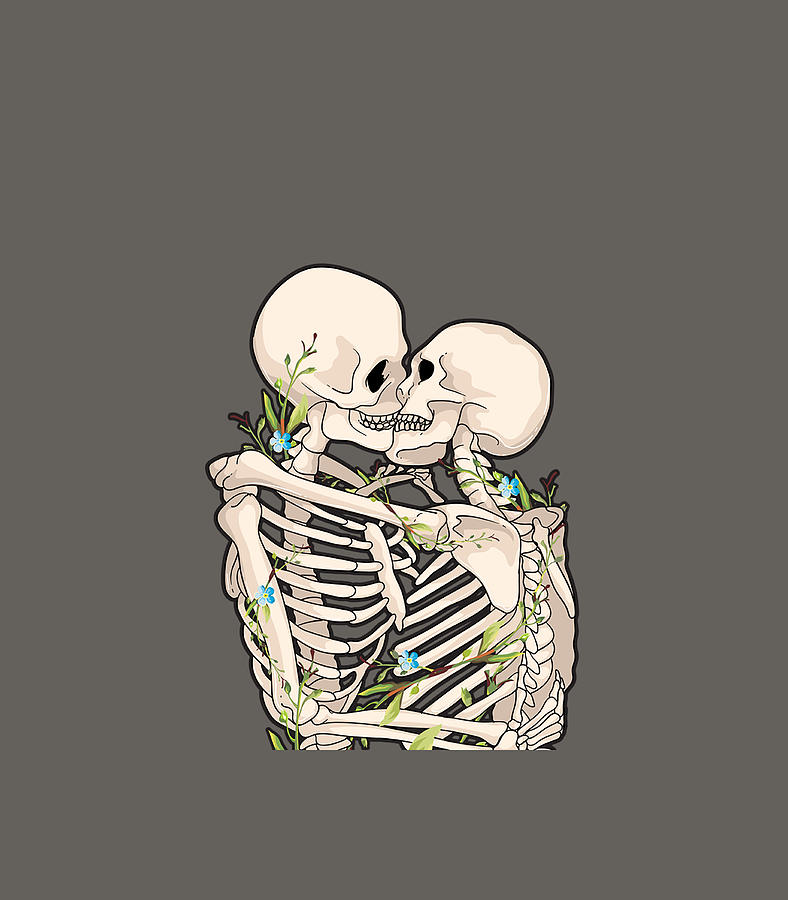 Scary Kissing Skeletons Cute Matching Halloween Funny Gift Digital Art ...