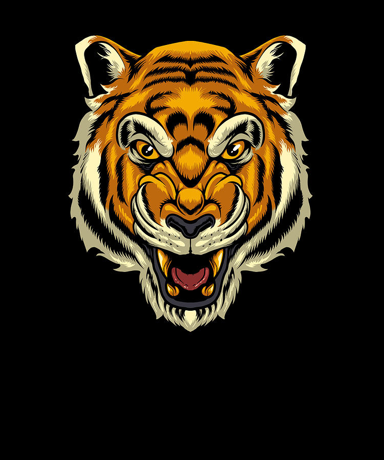 Scary Tiger Head Digital Art by RobbyBubble