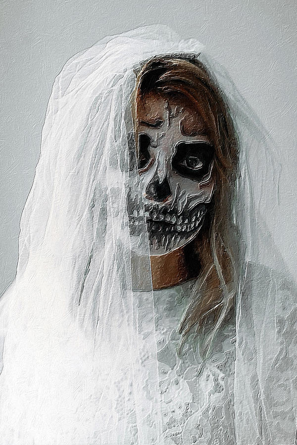 Scary Woman Bride Sugar Skull Flowers Wedding Painting