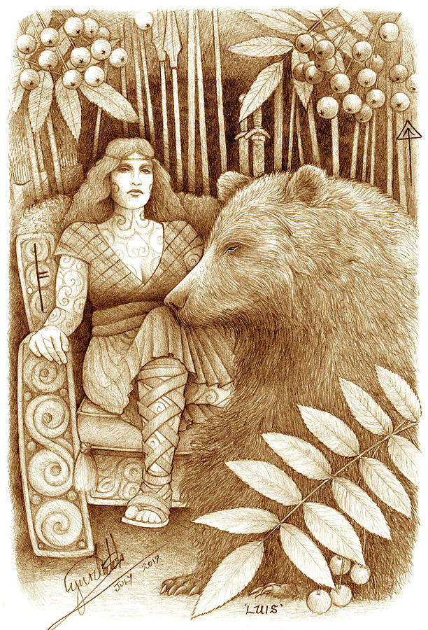 Bear Drawing - Scathach and her Bear by Yuri Leitch