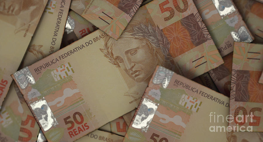 Scattered Brazilian Real Banknote Pile Digital Art
