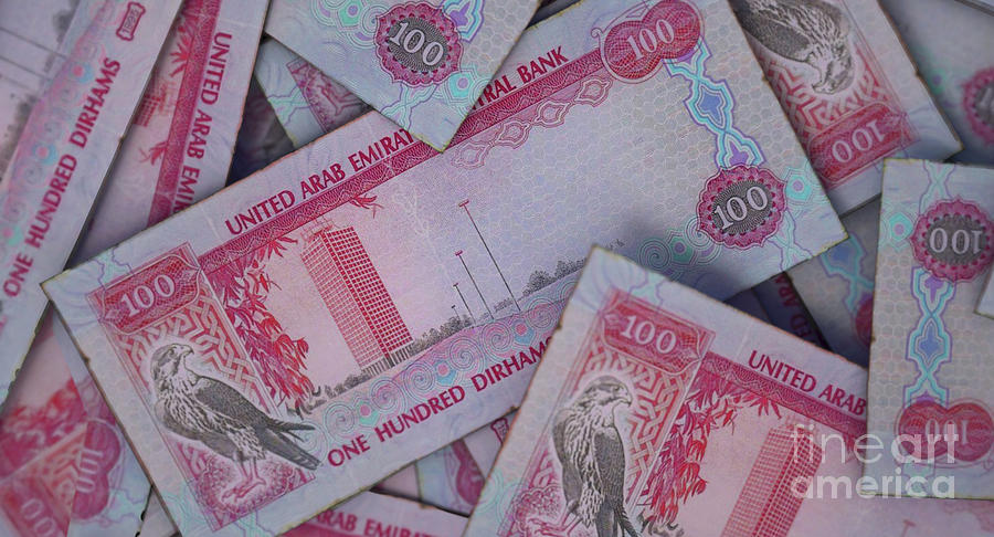 Scattered Dirham Banknote Pile Digital Art