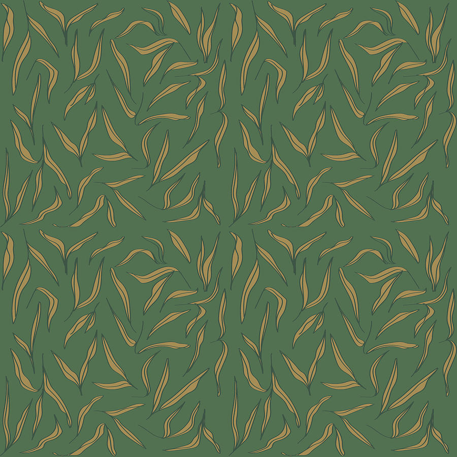 Scattered Leaf Pattern - Dark Olive Green Digital Art