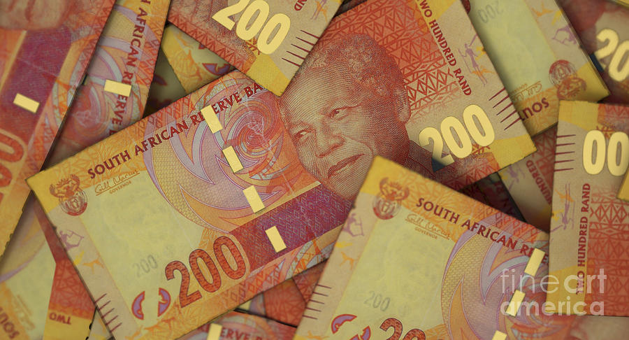 Nelson Mandela Digital Art - Scattered South African Rand Banknote Pile by Allan Swart