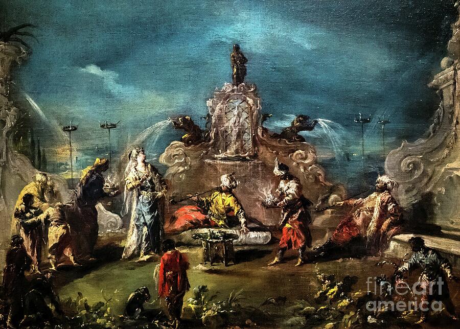 Scene in the Garden of a Seraglio by Antonio Guardi 1743 Painting by Antonio Guardi