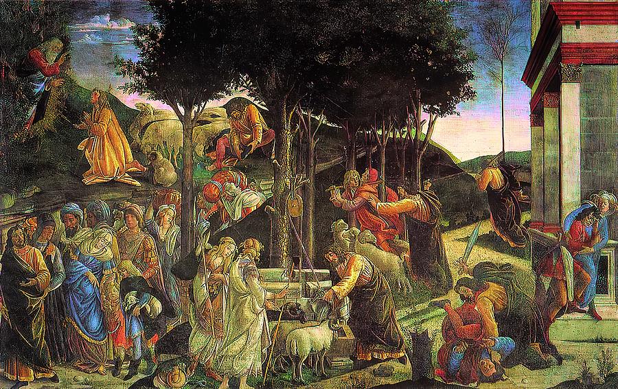 Scenes from the Life of Moses Painting by Sandro Botticelli