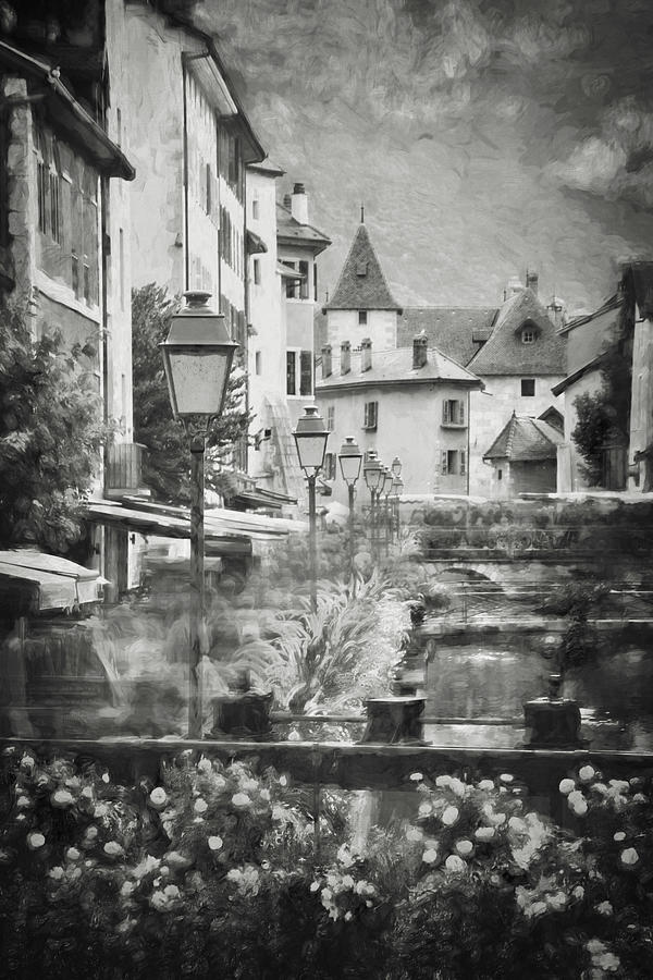 Scenes of Old Annecy France Painterly Black and White  Photograph by Carol Japp