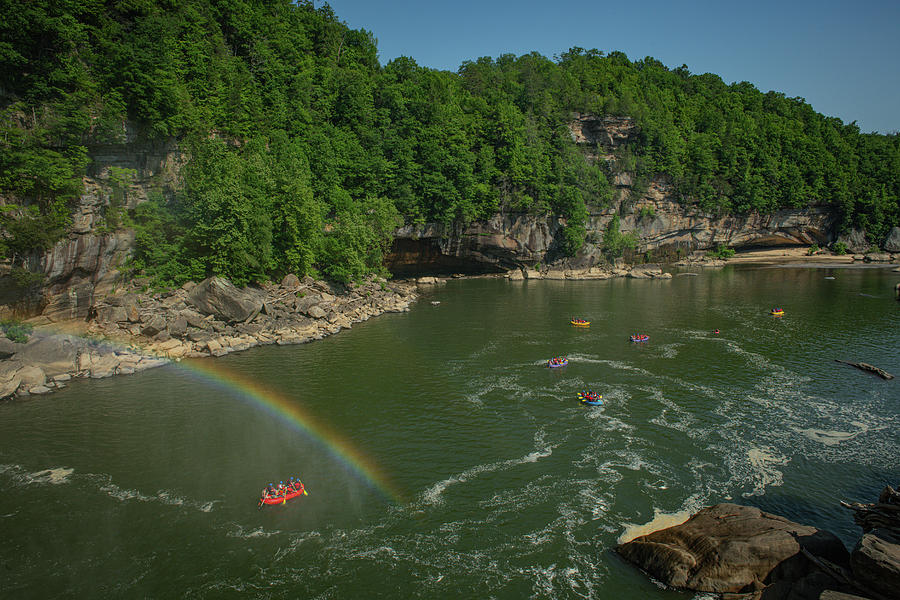 Scenic Cumberland Falls Kentucky Rainbow Boats Kayaks Photograph by TM Schultze