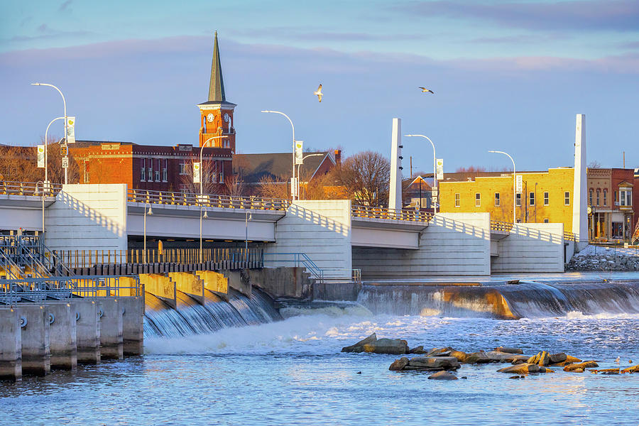 Scenic De Pere Wisconsin dam and bridge Photograph by James Brey - Fine 