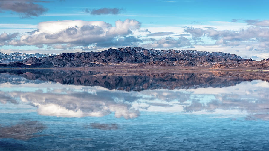 Scenic Mountain Reflection on Bonneville Salt Flats Photograph by Rod Gimenez