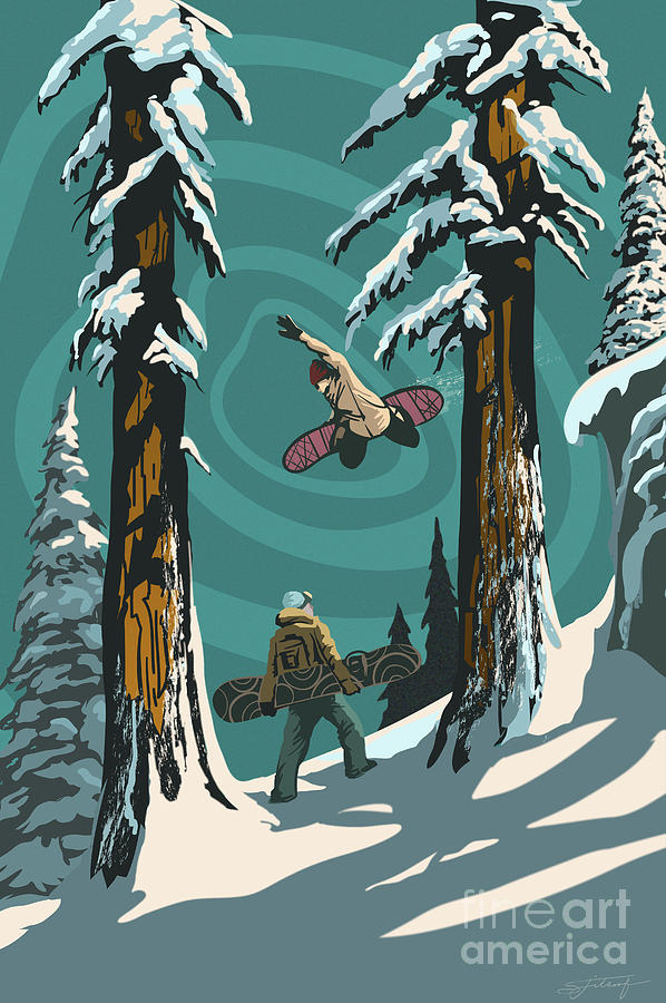 Scenic snowboard Painting by Sassan Filsoof