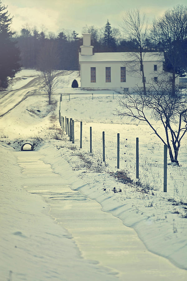 Winter Photograph - Scenic Sunday Little White Church by Carrie Ann Grippo-Pike