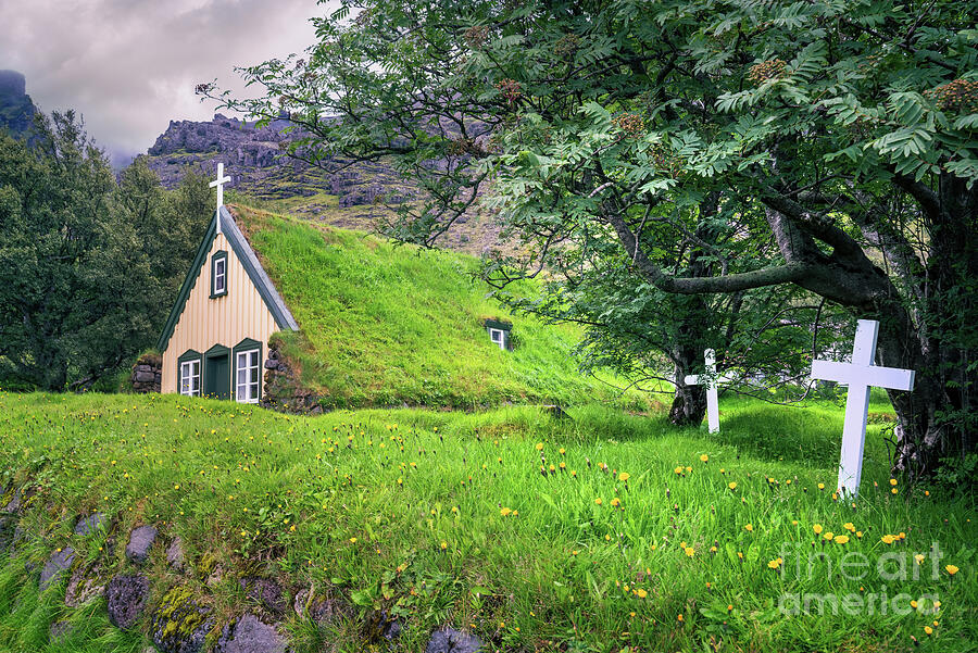 Scenic turf church in Hof, Iceland Photograph by Delphimages Photo Creations