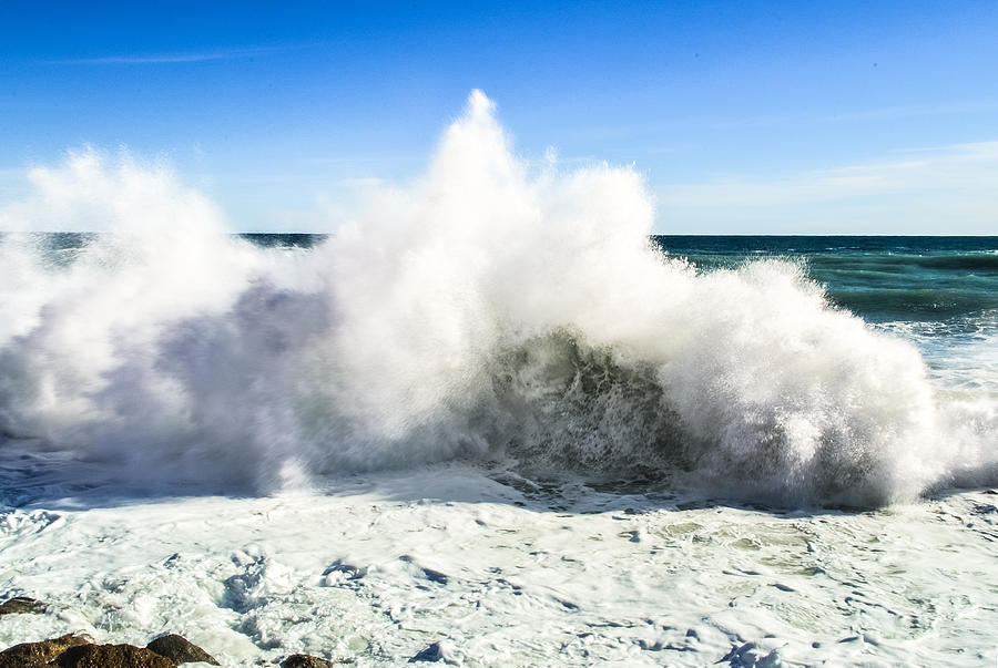 Scenic wave breaking at high tide in the Mediterranean sea near Genoa, Liguria, Italy Photograph by Smartshots International