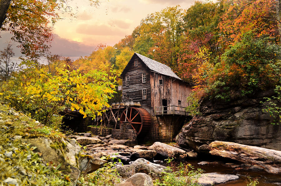 Scenic Wooden Watermill in Autumn Photograph by Lisa Lambert-Shank