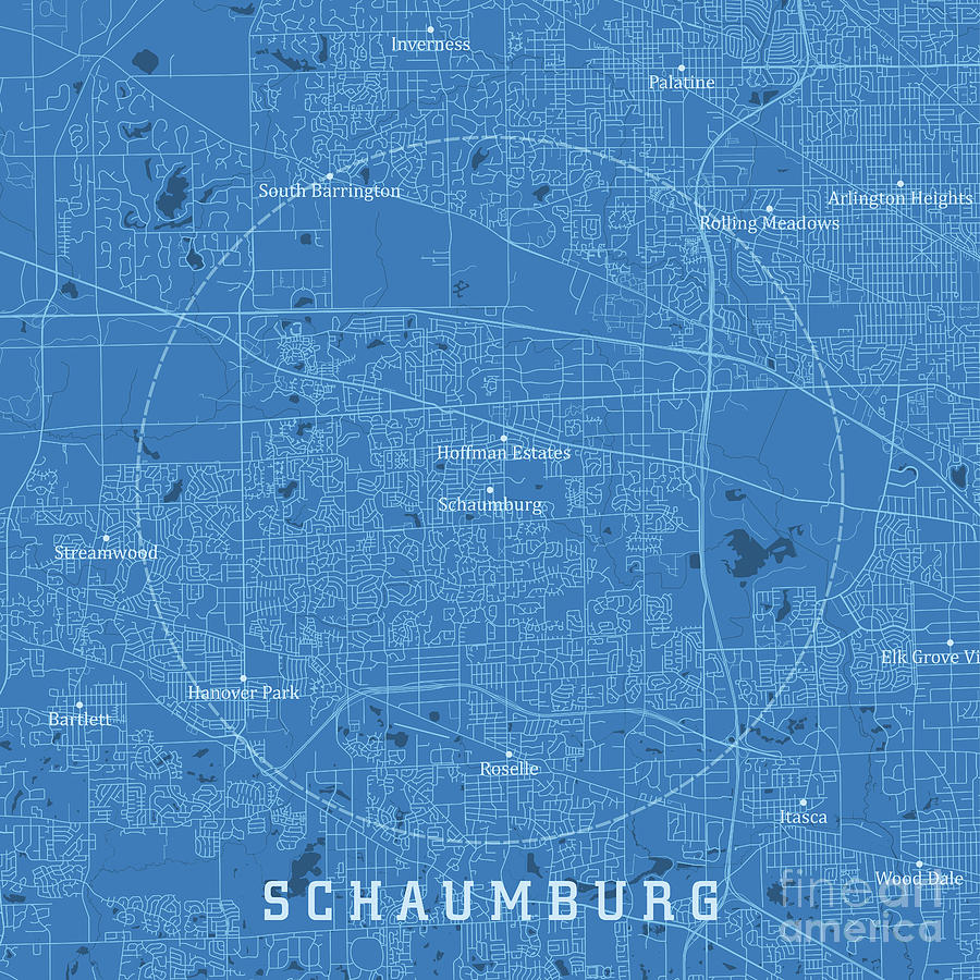 Schaumburg Digital Art - Schaumburg IL City Vector Road Map Blue Text by Frank Ramspott
