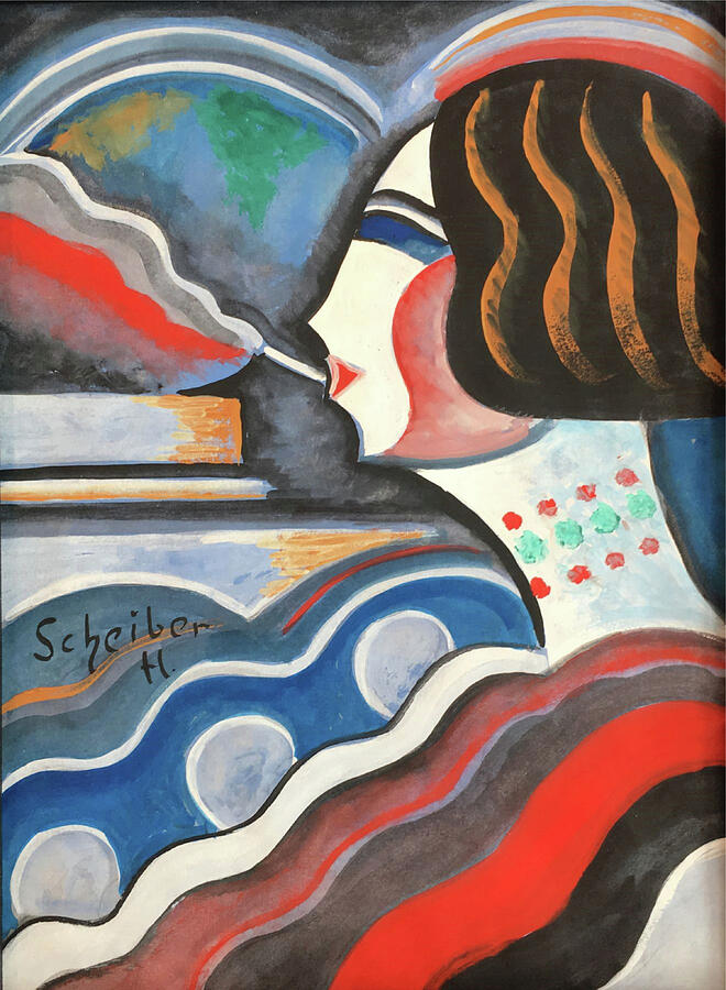 Scheiber Hugo paintings - Lady with cigarette, art deco portrait Painting by Scheiber Hugo Scheiber Hugo paintings - Lady with cigarette, art deco portrait Painting by Scheiber Hugo
