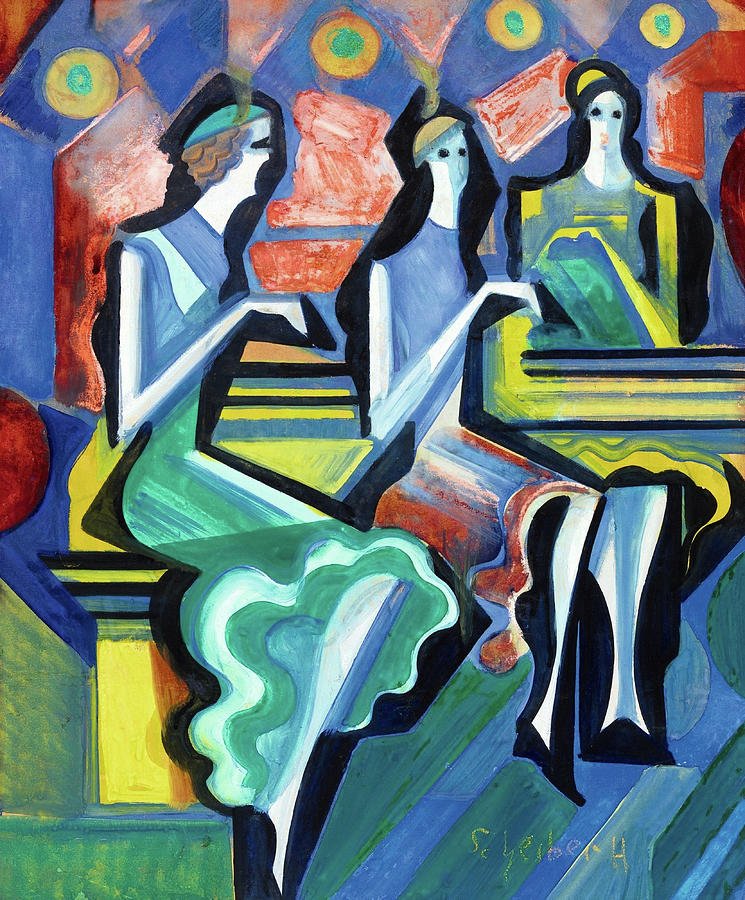 Scheiber Hugo paintings - Women sitting in a bar, art deco Painting by Scheiber Hugo