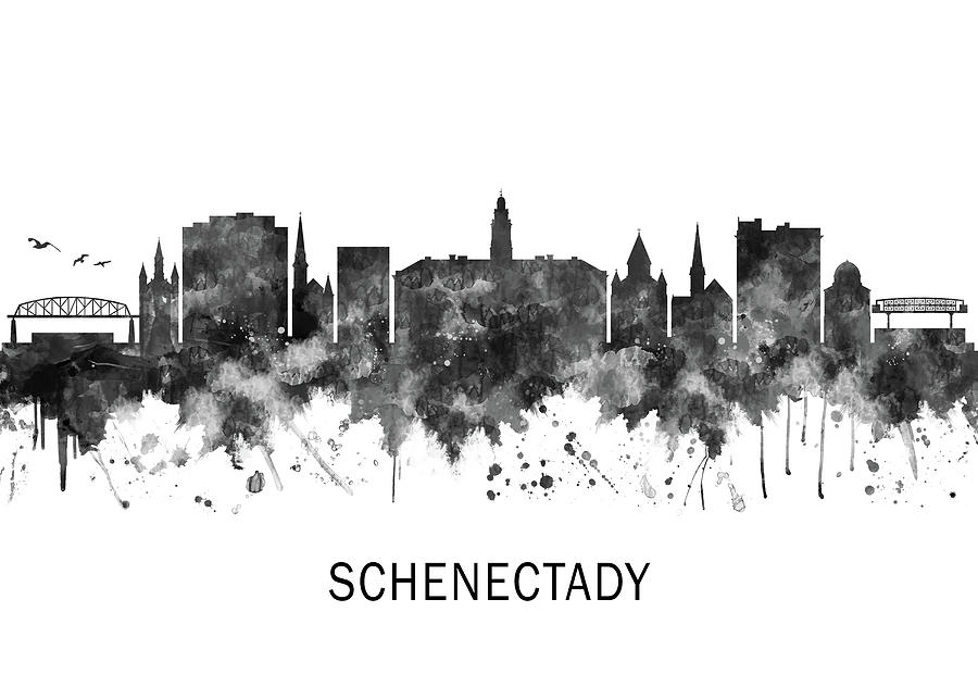 Schenectady New York Skyline BW Mixed Media by NextWay Art - Fine Art ...