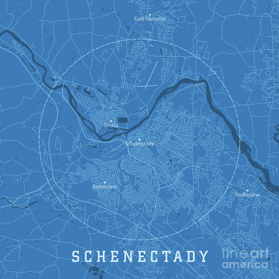 Schenectady NY City Vector Road Map Blue Text Digital Art by Frank ...