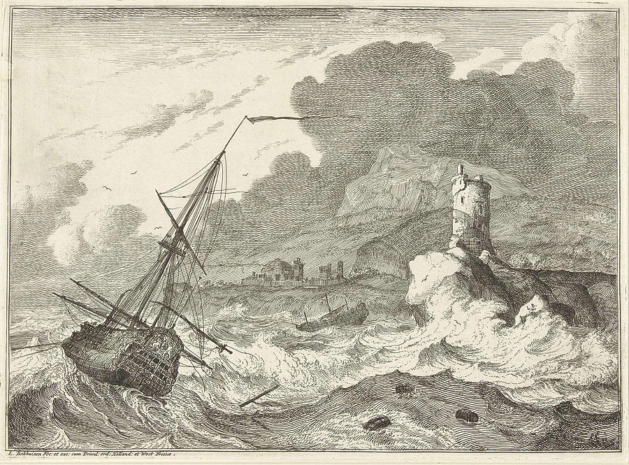 Ludolf Bakhuizen Painting - Schip in een ruige zee  by Ludolf Bakhuizen