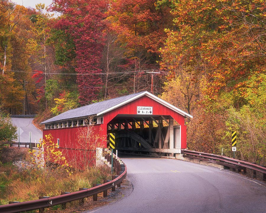 Schlichers Covered Bridge Fall Landscape Photograph by Jason Fink