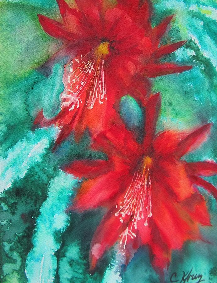 Christmas Cactus Painting by Christine Kfoury