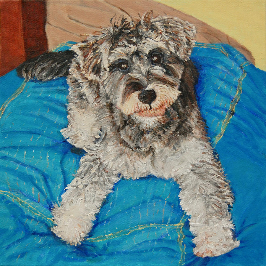 Schnauzer On Couch Painting by Yen