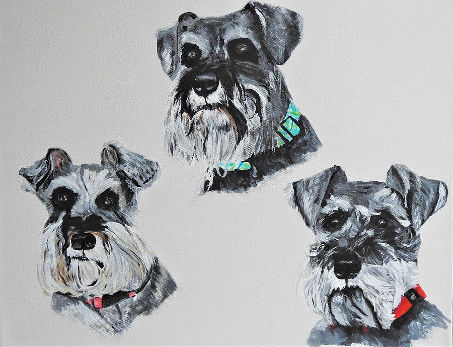 Schnauzer Trio Version Two Painting by Betty-Anne McDonald