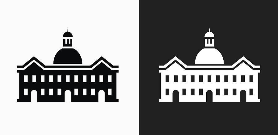 School Building Icon on Black and White Vector Backgrounds Drawing by Bubaone