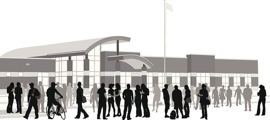 School Crowd Vector Silhouette Drawing by A-Digit