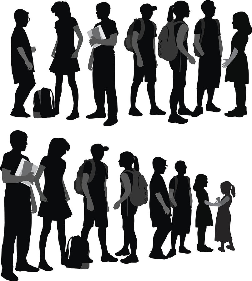 School Kids Silhouettes In A Row Drawing by A-Digit