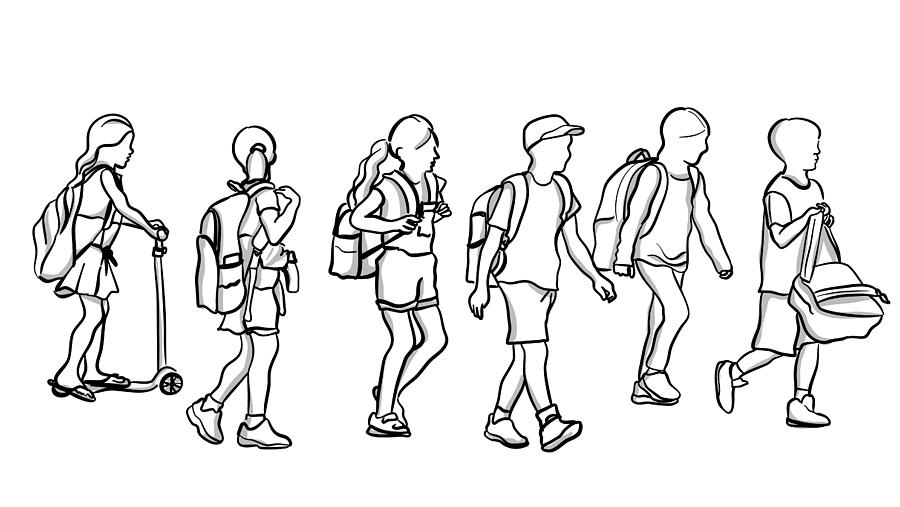 School Kids Walking Drawing by A-Digit
