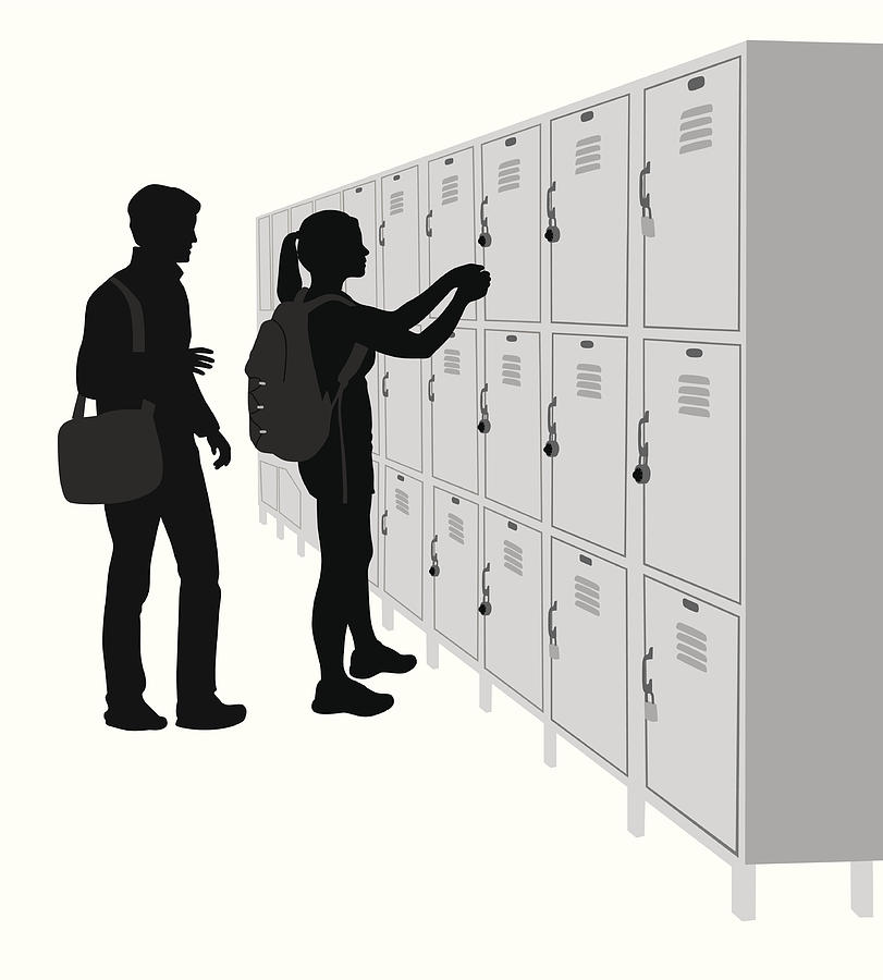 School Lockers Vector Silhouette Drawing by A-Digit