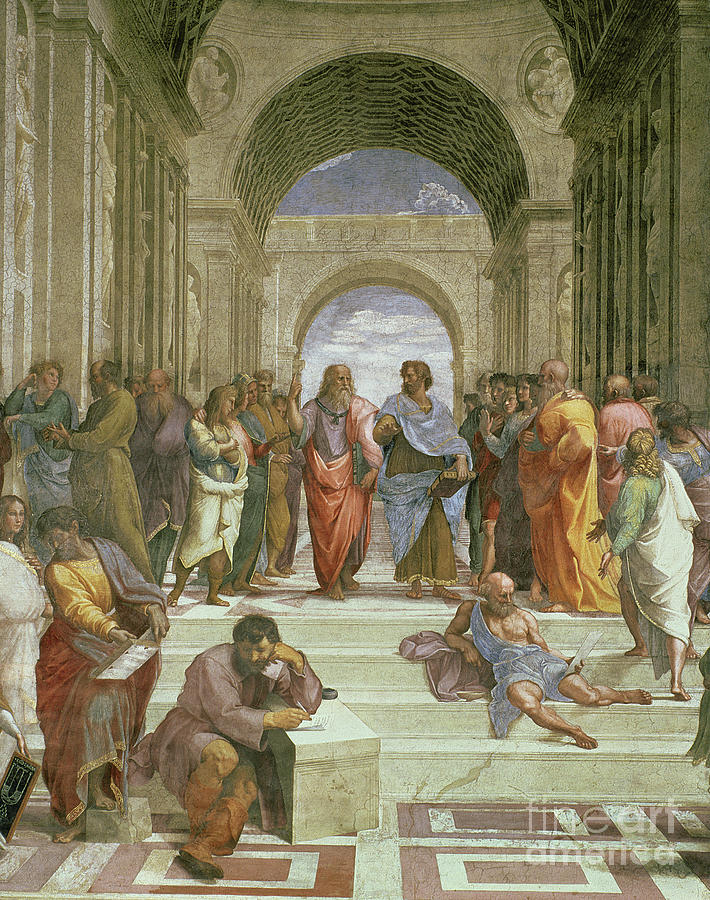 School of Athens, detail of the centre showing various figures including Plato, Aristotle et al Painting by Raphael