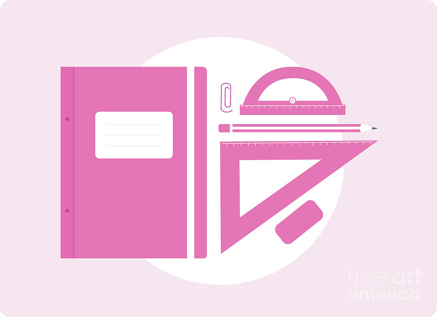 School supplies in pink Digital Art by Mendelex Photography